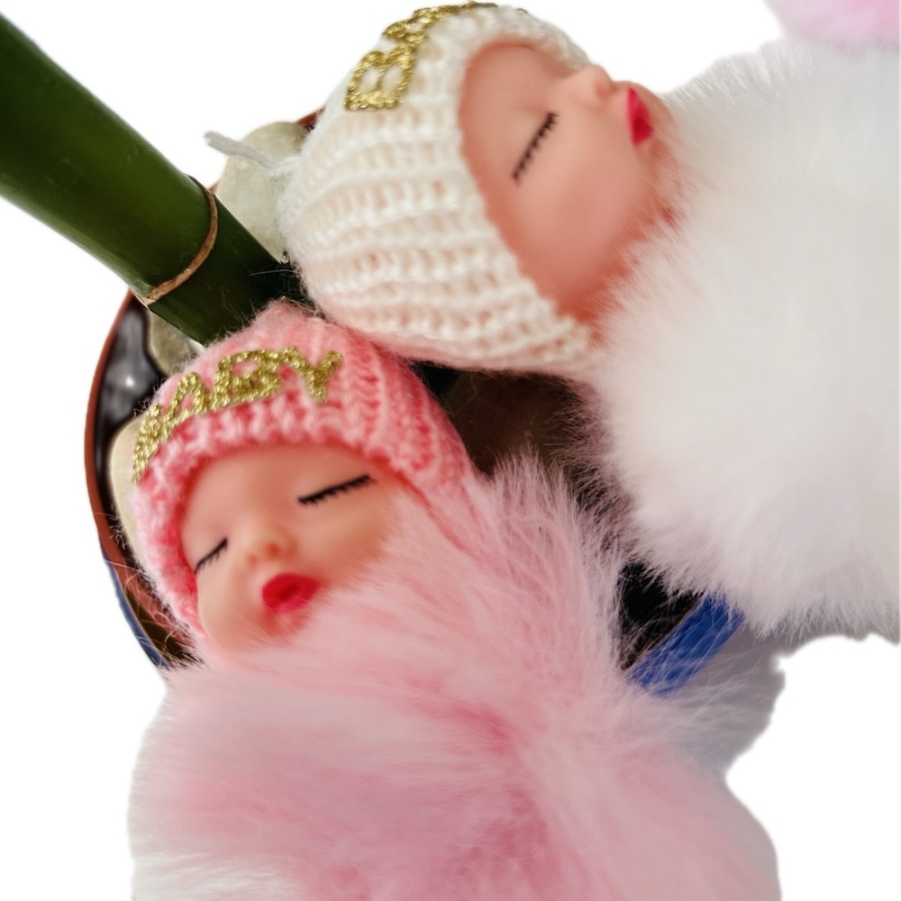 Adorable Pink & White Knitted Baby Doll Keyring Keychain Accessories